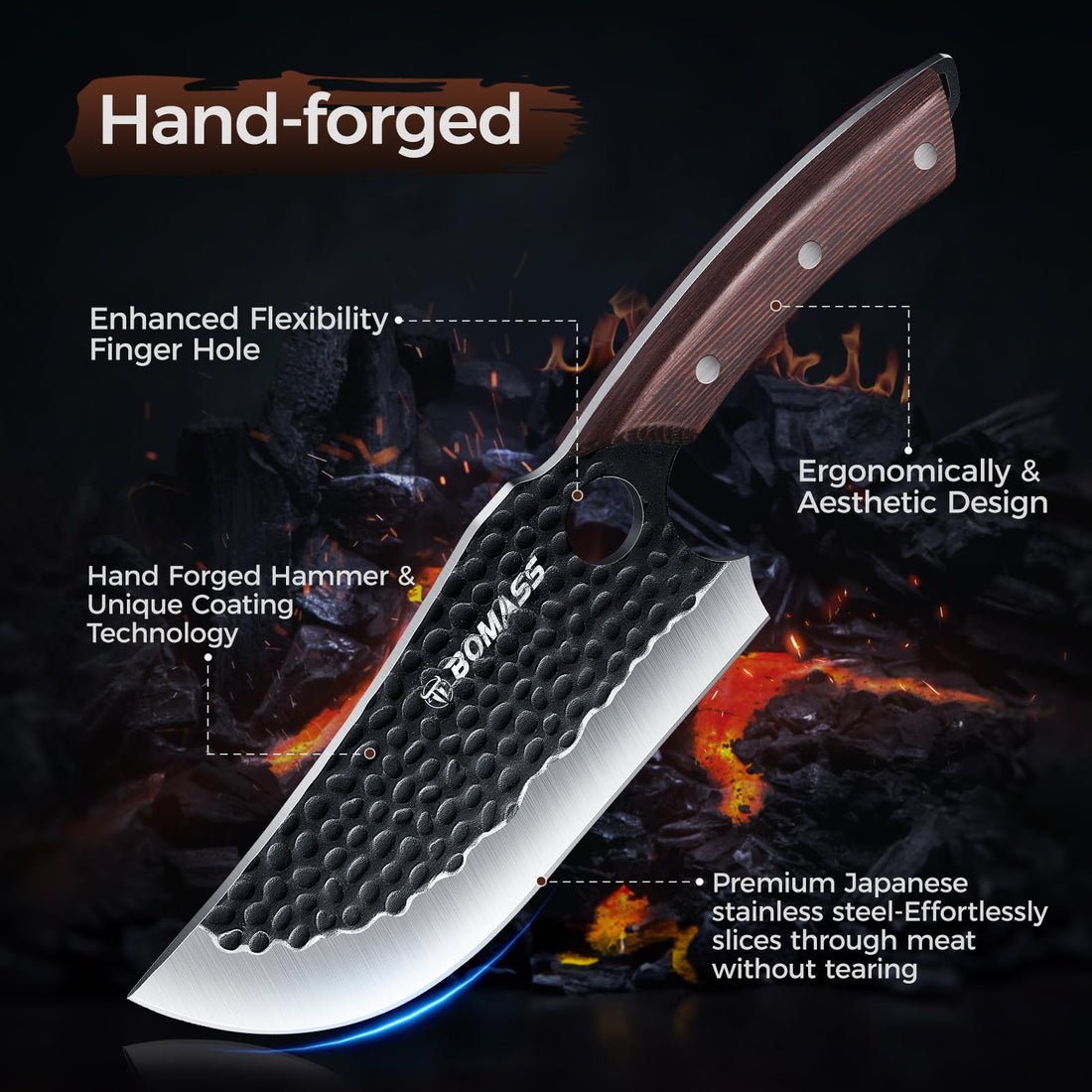 Butcher Knife Meat Cleaver Knife, Hand Forged Japanese Knife Set of 3, High Carbon Kitchen Knife & Serbian Chef Knife & Boning Knife for Meat Cutting, Outdoor Cooking BBQ Camping Gift for Men